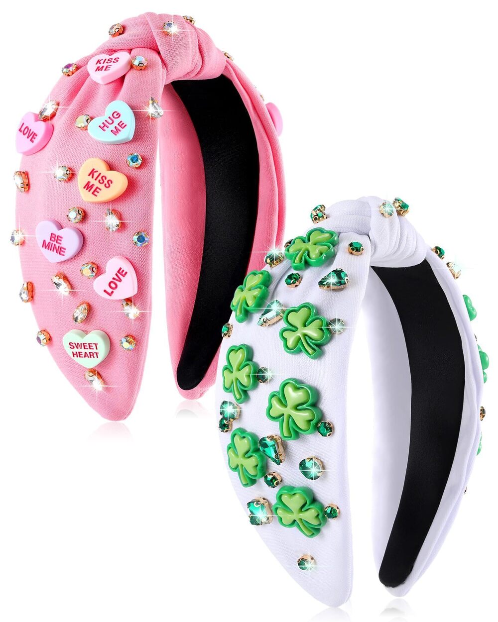 9791 2 Pcs Valentine‘s Day Headbands Valentine Beaded Heart Headband